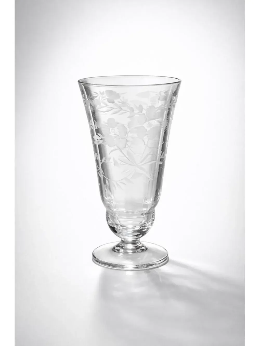 Vintage Etched Floral Glass Goblet - Elegant Footed Drinking Glass